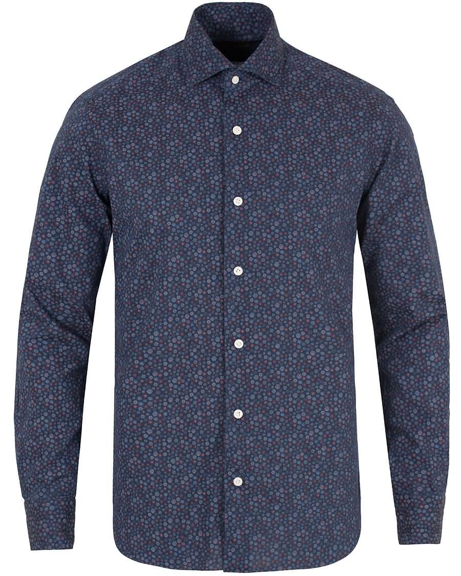 barba napoli dandylife micro flower slim fit shirt denim Rabatt onodt